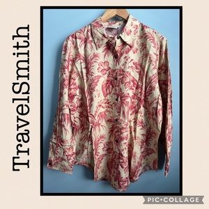 TravelSmith Linen Blend Floral Pattern Button Down Size M